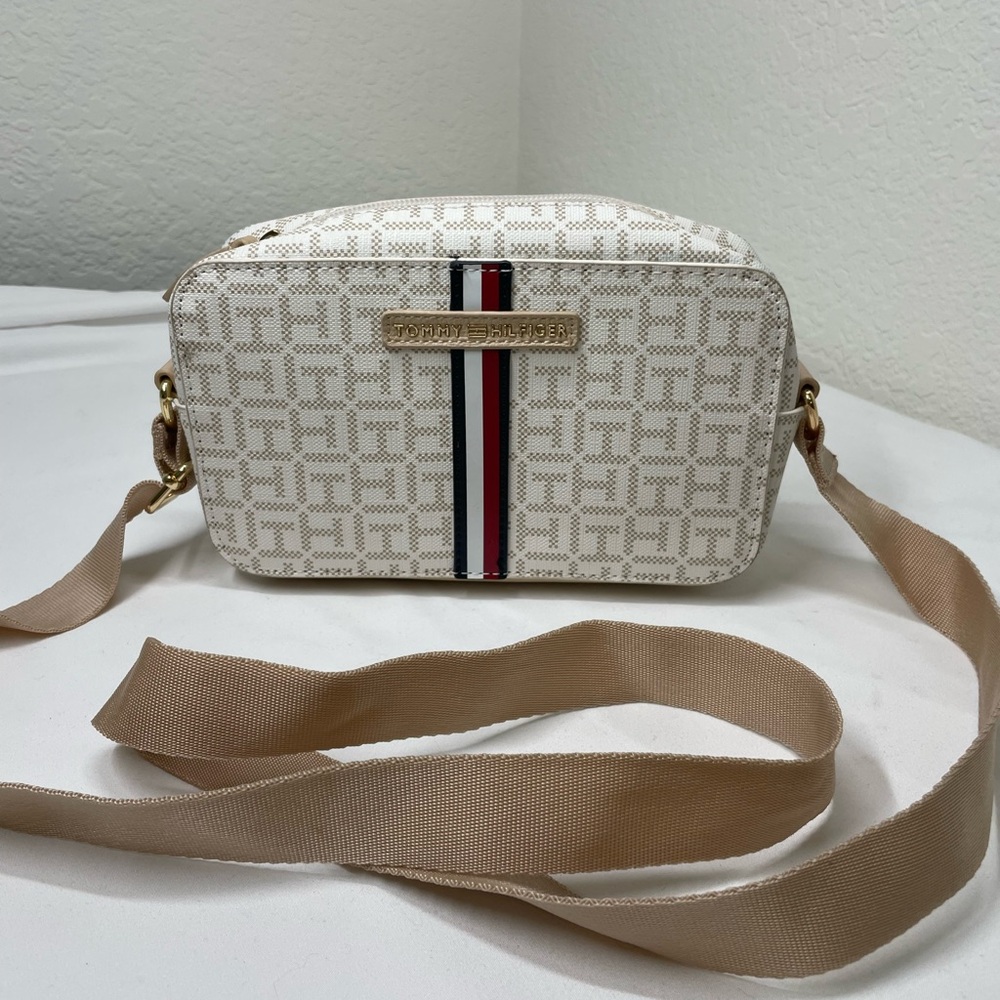 Tommy Hilfiger Monogram Crossbody Bag – Neutral Beige